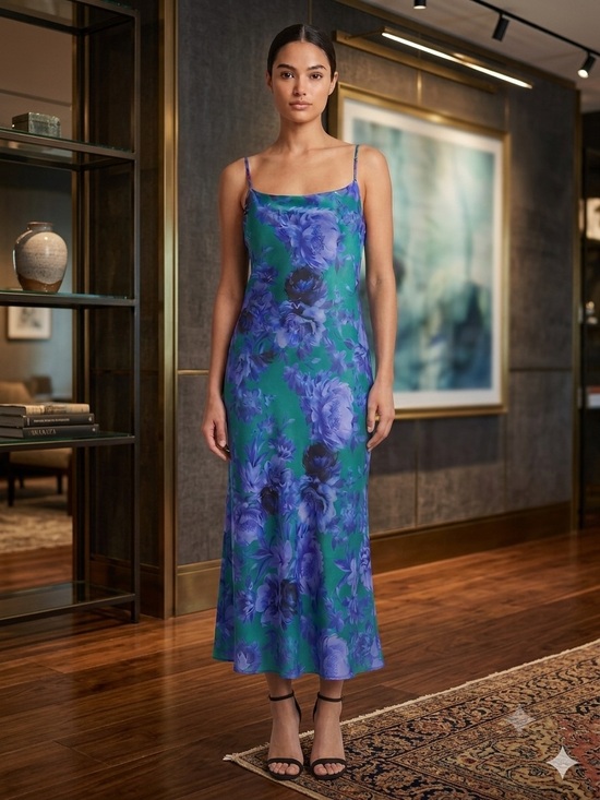 connected apparel Dresses & Skirts - Connected apparel Green Blue Floral slip Dress Sz 12 Romantic Feminine fairycore